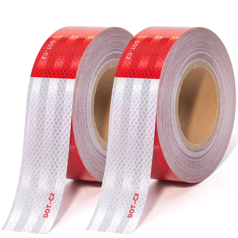 THKULKME DOT-C2 Reflective Tape 2 Inch X 200 Feet Red White Reflector Adhesive Conspicuity Outdoor Waterproof Tape for Trailers, Trucks, Vehicles, Driveway, Boats, Signs (200 FT) - Image 1